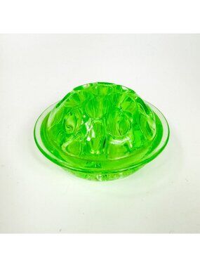 Vintage Uranium Glass Round Domed Flower Frog 4" With 13 Holes